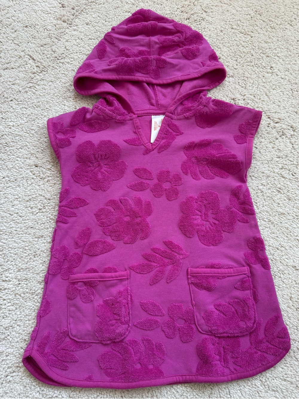 2T Girls Hooded Floral Terry Tunic - Bright Fuchsia